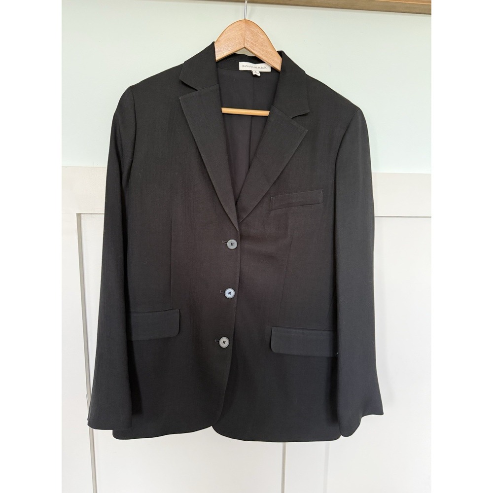 Banana Republic Blazer Jacket Women's SM Black‎ Acetate Career Casual Minimalist